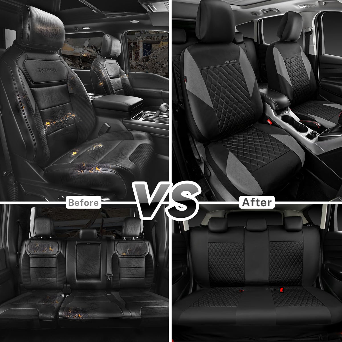 Gray Quilting Leather Full Set Car Seat Covers T9897