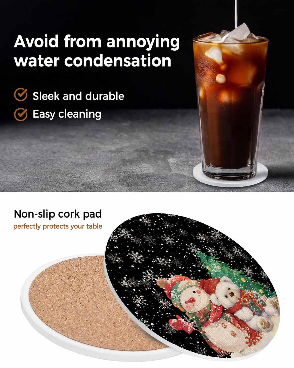 Black Retro Linen Ceramic Stone Coasters Set of 6 with Holder D347