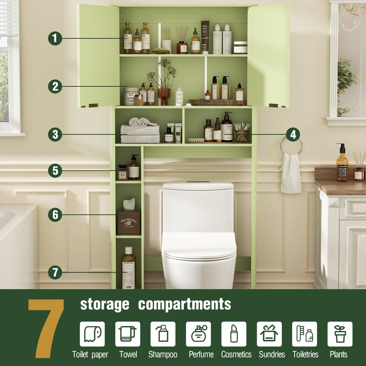 Green Over the Toilet Storage Cabinet with Adjustable Shelf H769454