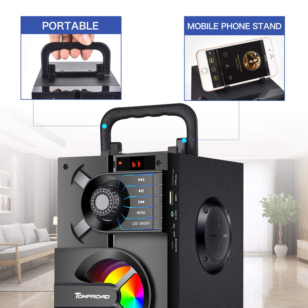 Portable Bluetooth Speaker with Subwoofer T565579