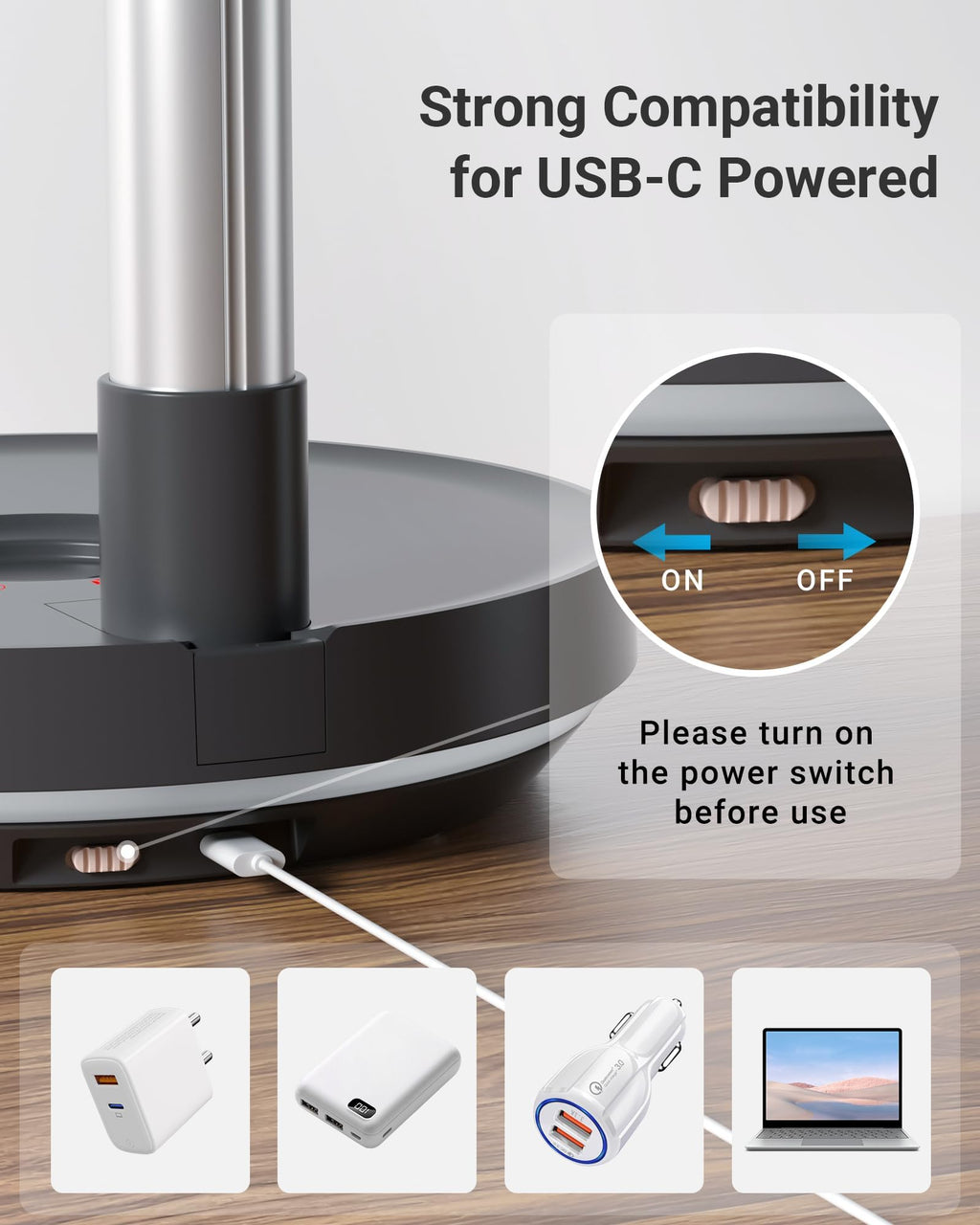 10" Portable Oscillating Fan with 10000mAh Rechargeable Battery H68361