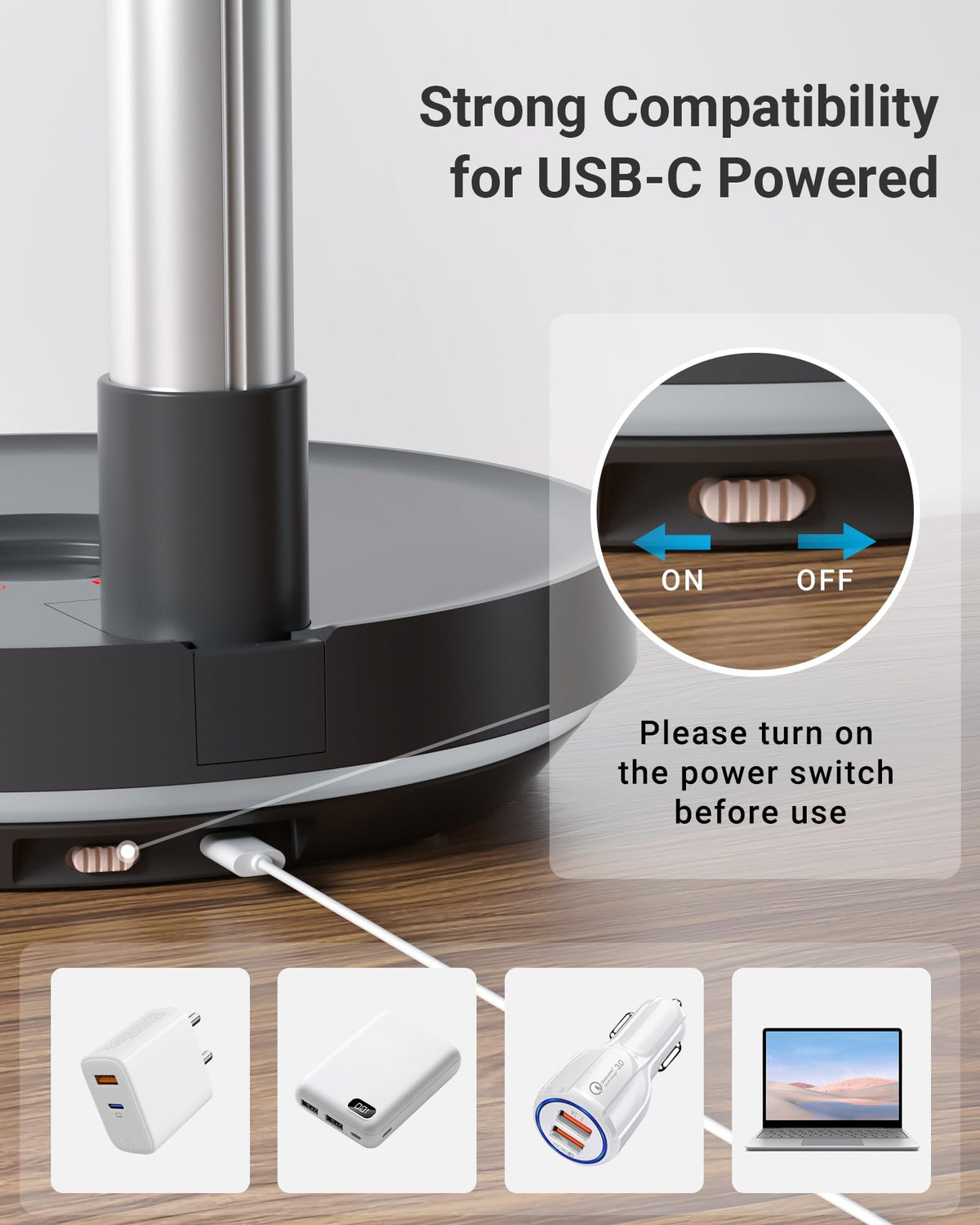 10" Portable Oscillating Fan with 10000mAh Rechargeable Battery H68361