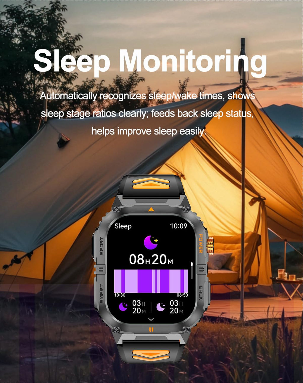 Military Smart Watch with Bluetooth Calling, Heart Rate Monitor, Sleep Tracking, Camouflage Green Q79497
