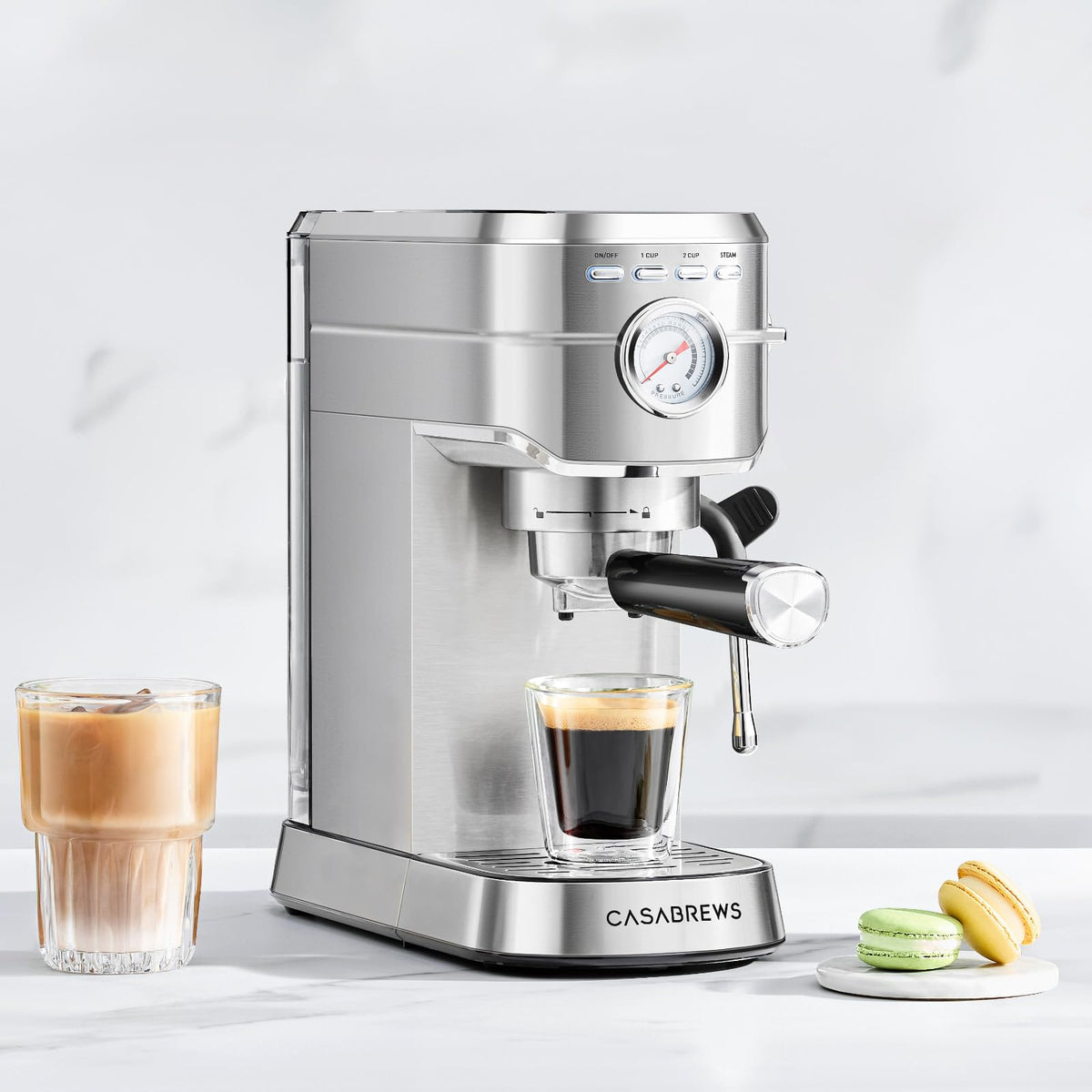 Compact Espresso Machine with Milk Frothing Steam Wand V2878