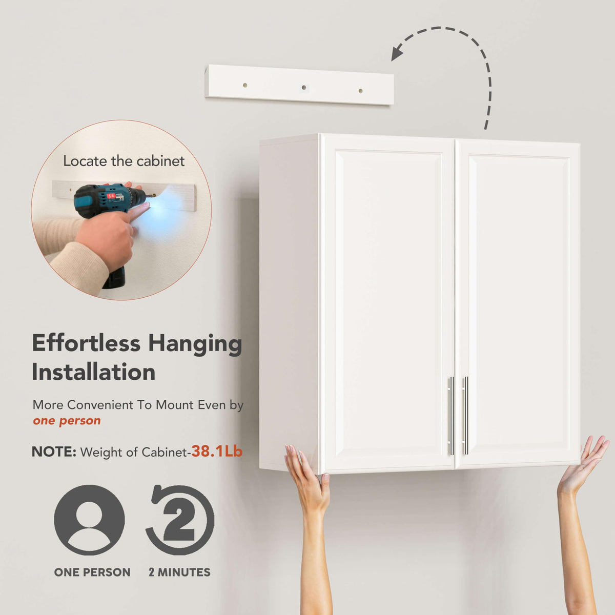 White Wall Cabinet with Adjustable Shelves I108
