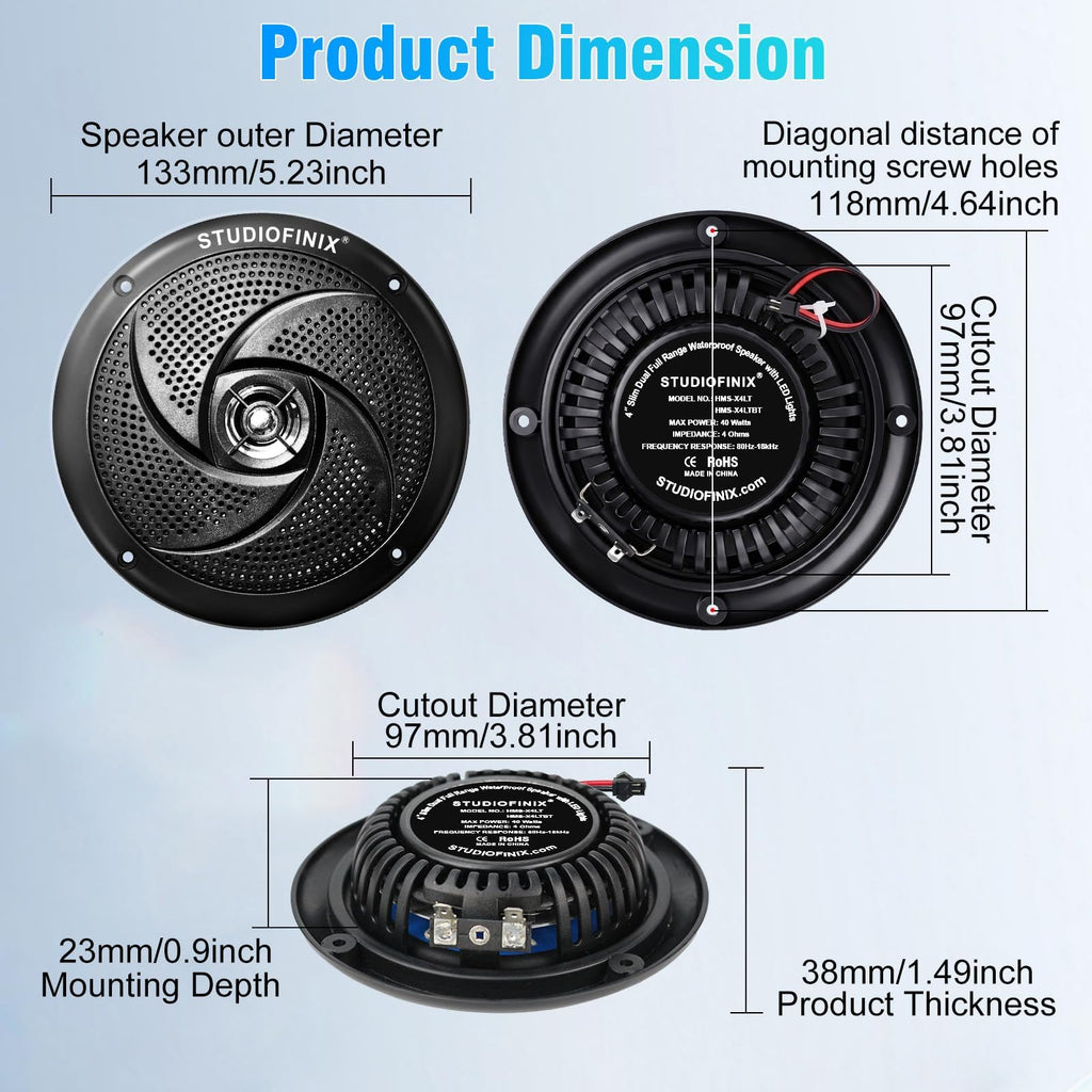 4 Inch 80W Bluetooth Waterproof Marine Speakers 2 Way Black X8546