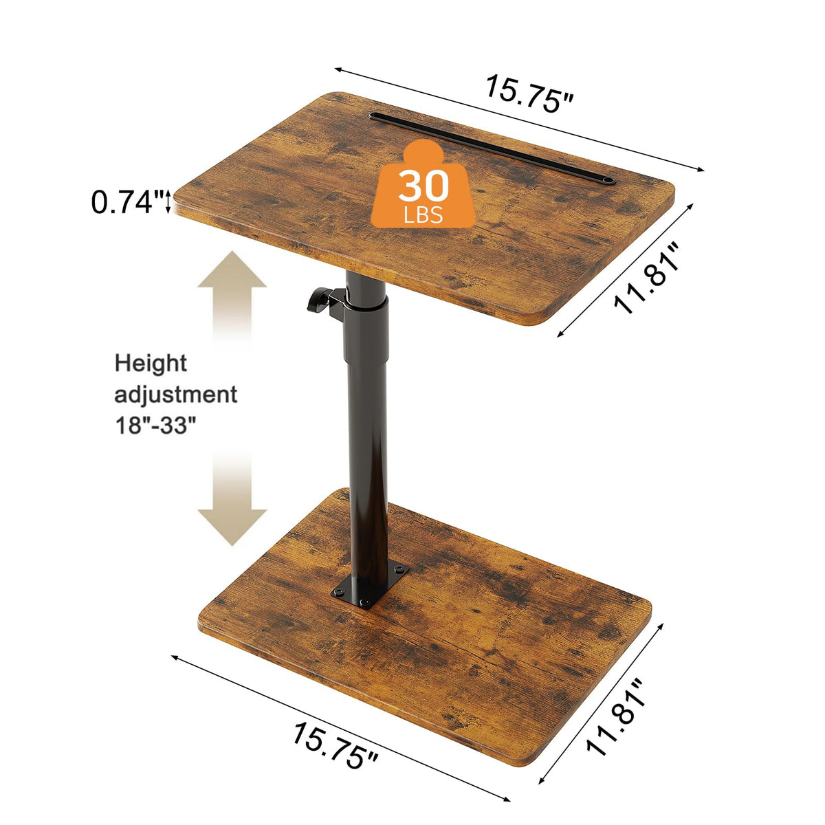 Height Adjustable Swivel C Shaped Side Table Set of 2 A995202