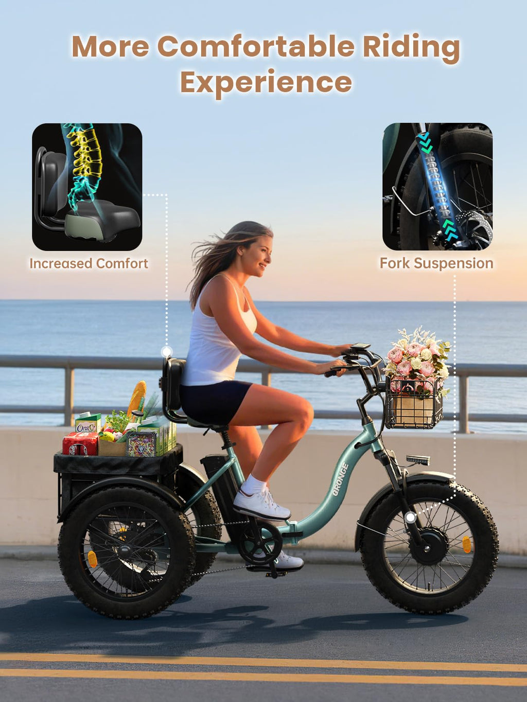 Electric Tricycle 960W Peak 36V 15AH Battery 20"*4" Fat Tire 3 Wheel Folding D51164