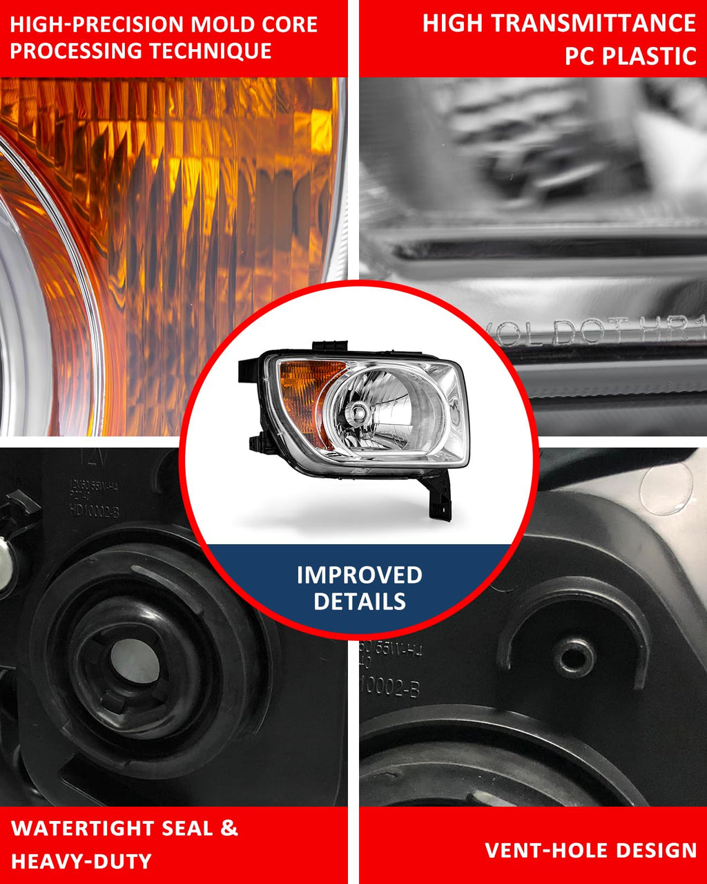 Honda Element 2003-2006 Headlight Assembly Chrome Housing Amber Reflector Driver and Passenger Side B326256