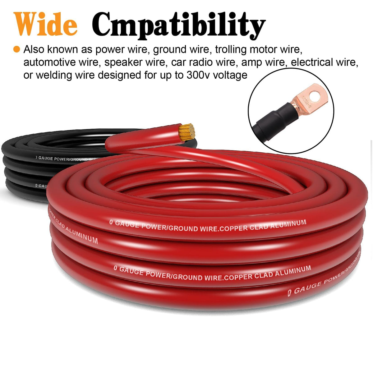0 Gauge Battery Cable with 250A Fuse Holder & Terminals Kit E210