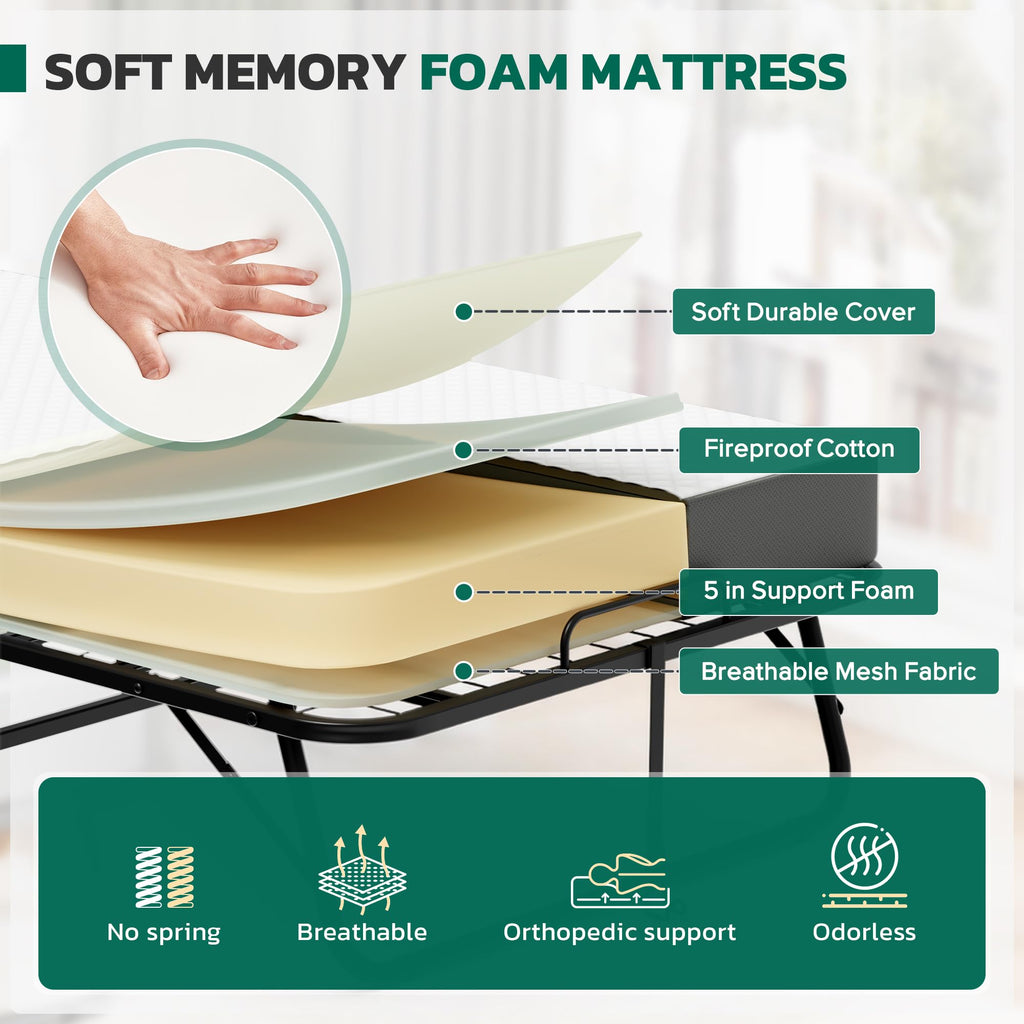Folding Bed with 5 Inch Mattress, Twin Size L365325
