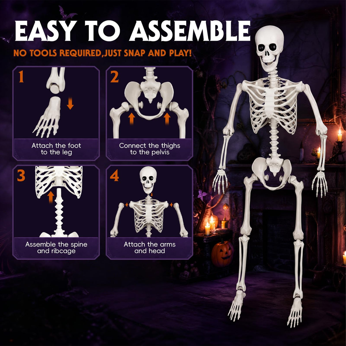 5.4FT Plastic Full Body Skeleton with Movable Joints W125310