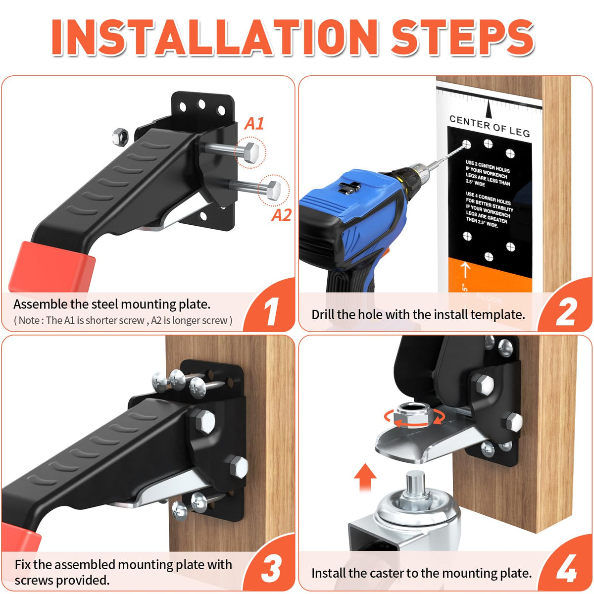 Workbench Casters kit 660 Lbs Retractable 4 Pack Y39517