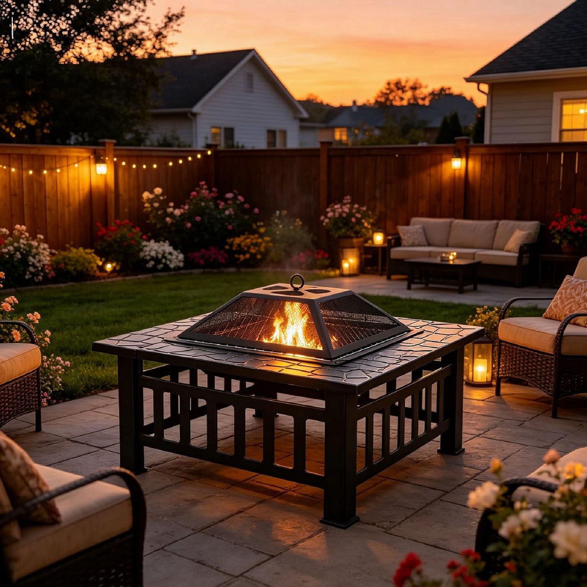 32" Square Metal Wood Burning Fire Pit Table C814