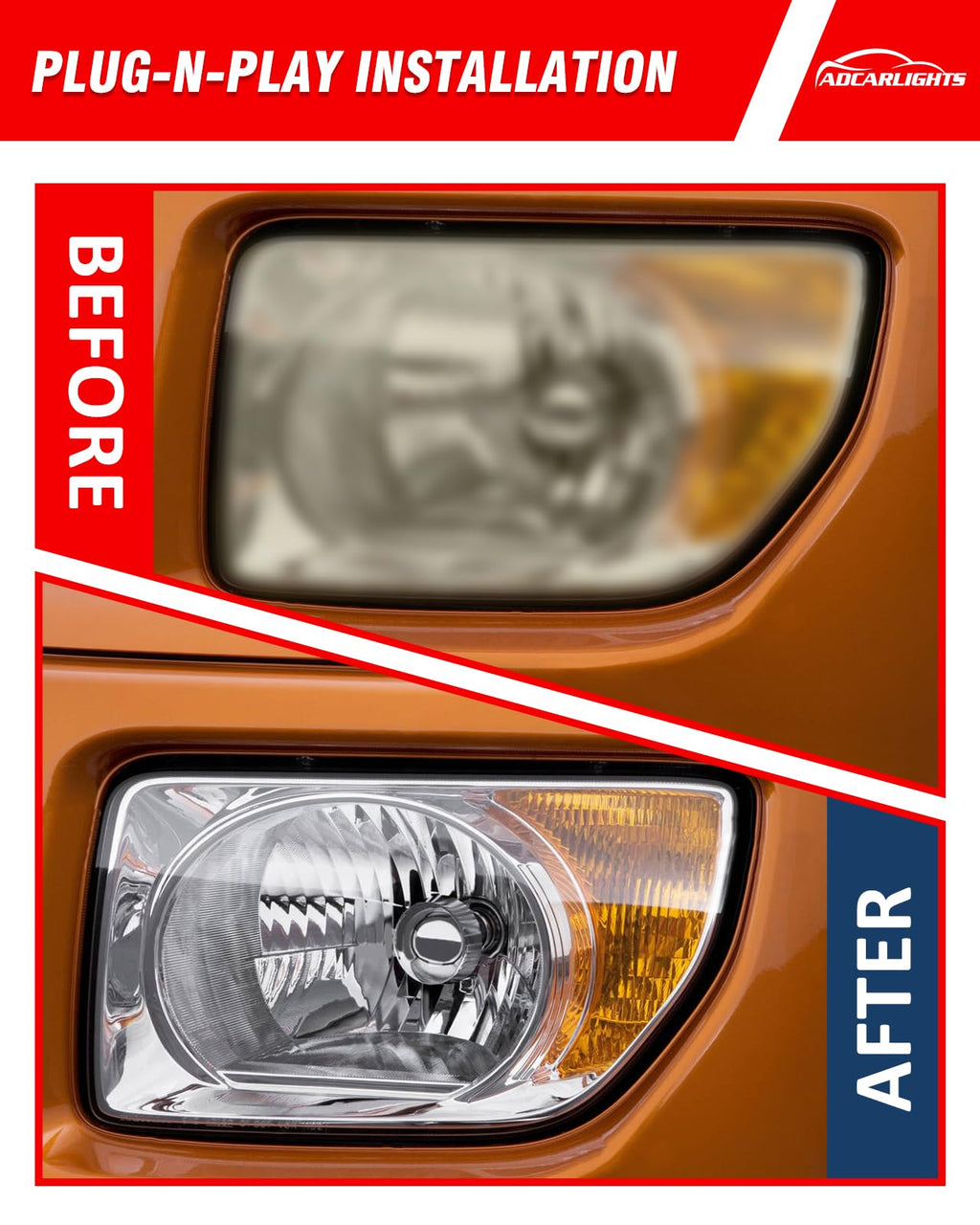 Honda Element 2003-2006 Headlight Assembly Chrome Housing Amber Reflector Driver and Passenger Side B326256