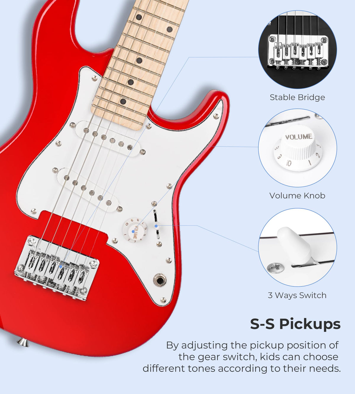 30 Inch Kids Electric Guitar Starter Kit with Amp Red U14923