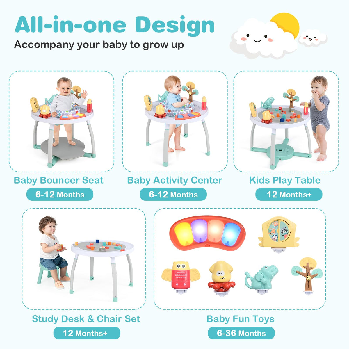 5 in 1 Baby Activity Center with Removable Toys White Z8248