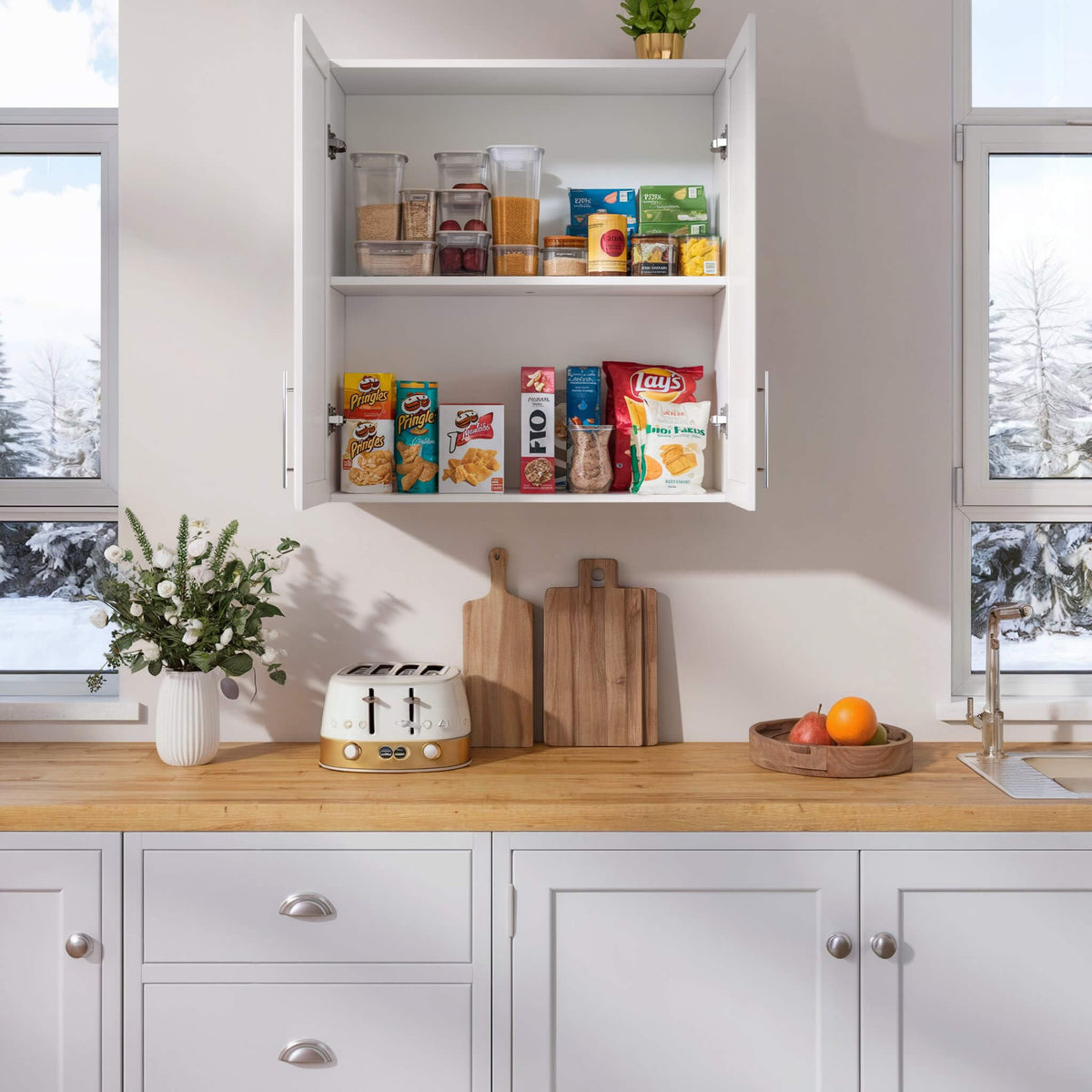 White Wall Cabinet with Adjustable Shelves I108