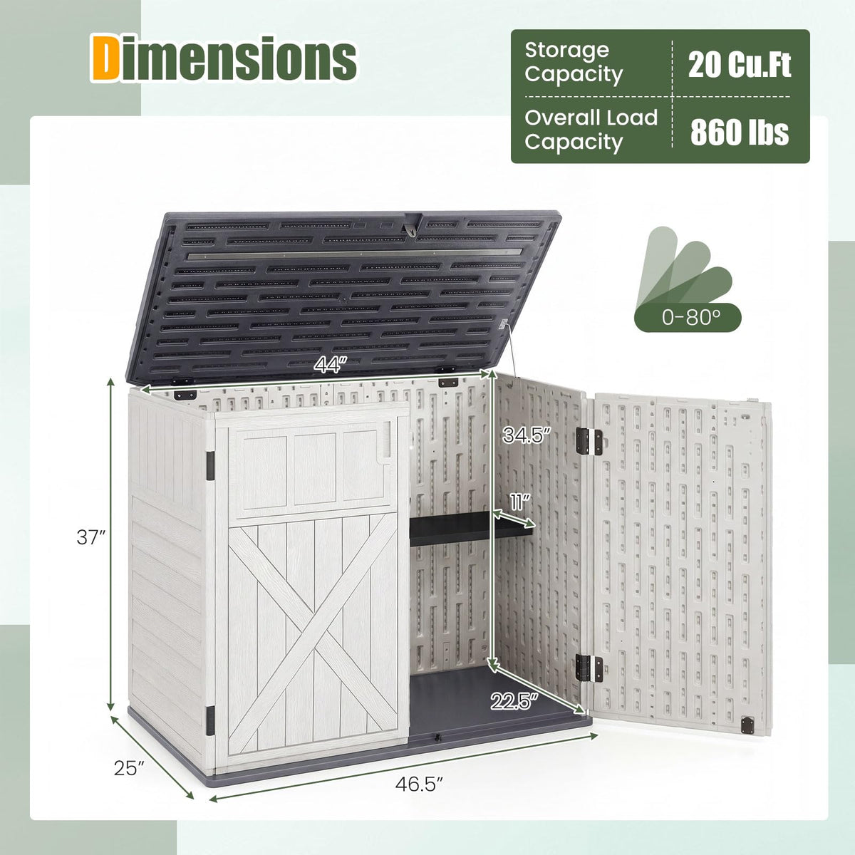 20 Cu.Ft Outdoor Storage Cabinet with Adjustable Shelf N73781
