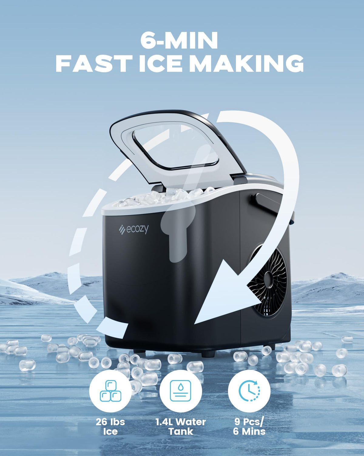 Countertop Ice Maker with Carry Handle, 26lbs/24Hrs Z6644
