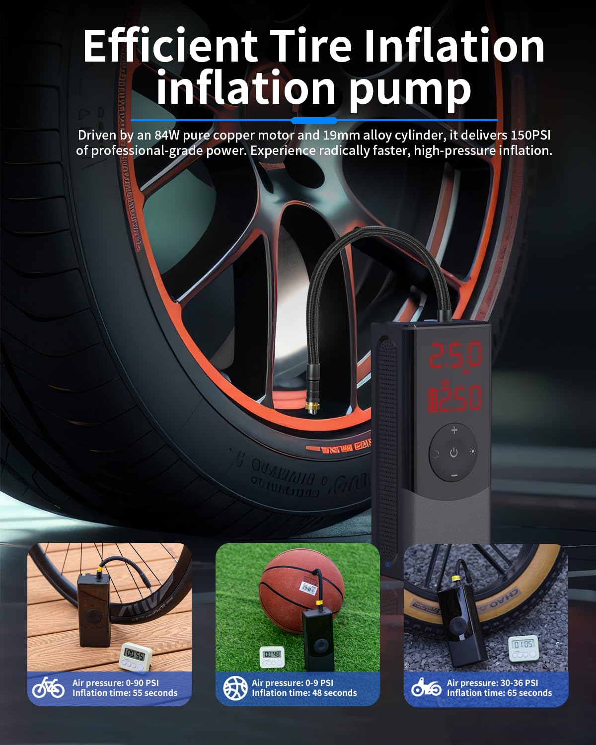 Portable Air Compressor 150 PSI with LED Light X1586