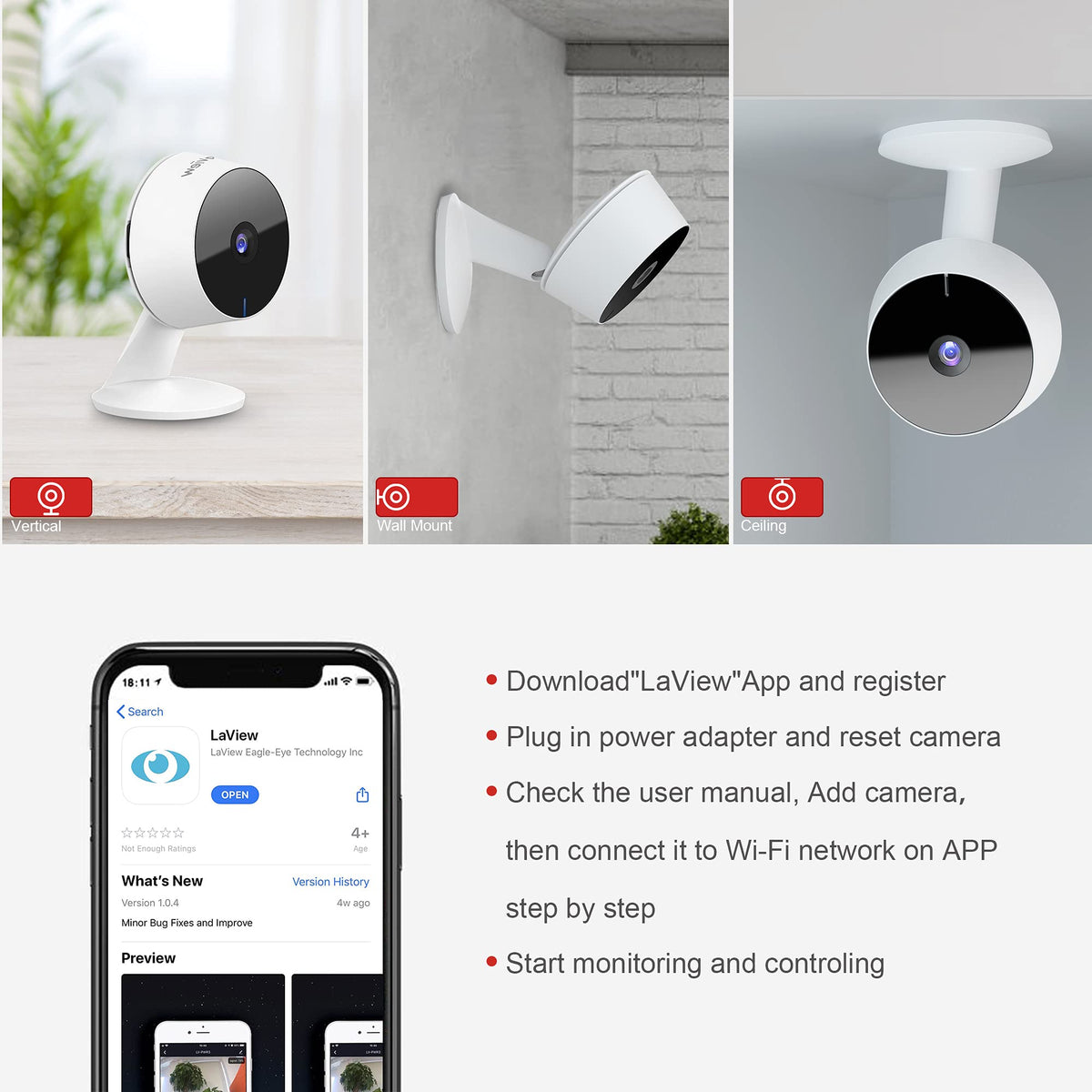 Indoor 1080P Wi-Fi Security Cameras 4pcs L4933