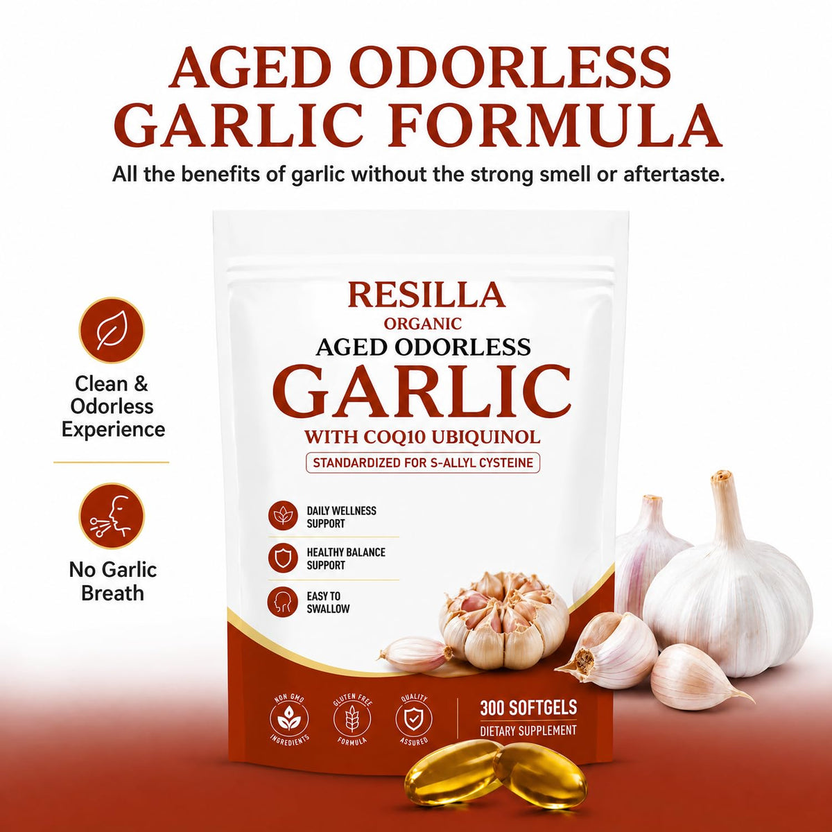 Organic Garlic Extract with CoQ10 Ubiquinol 300 Softgels R57950