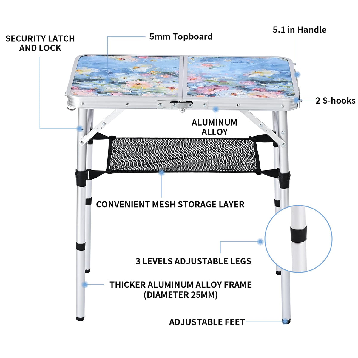 Portable 3 Adjustable Height Folding Outdoor Side Table T7010