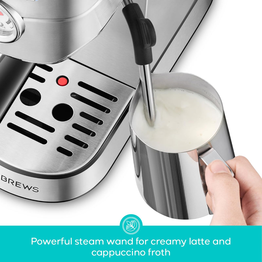 Compact Espresso Machine with Milk Frothing Steam Wand V2878