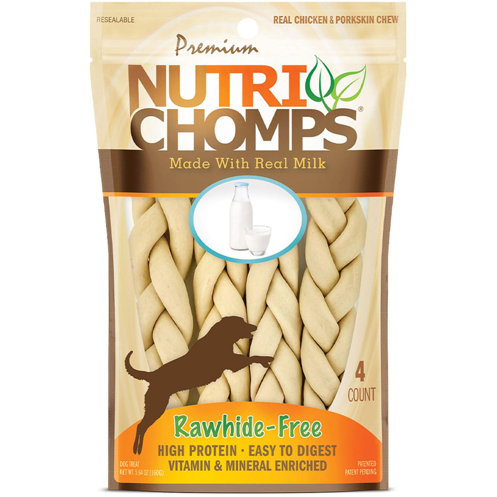 Rawhide Free Dog Chews, Milk Flavor, 6in Braids, 4ct F4298