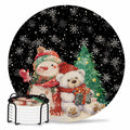 Black Retro Linen Ceramic Stone Coasters Set of 6 with Holder D347