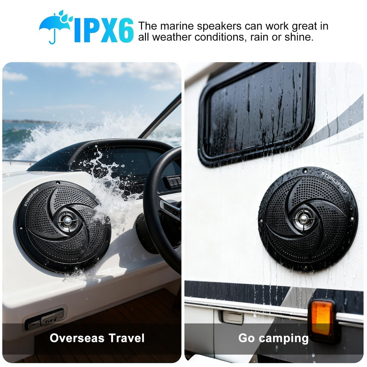 4 Inch 80W Bluetooth Waterproof Marine Speakers 2 Way Black X8546