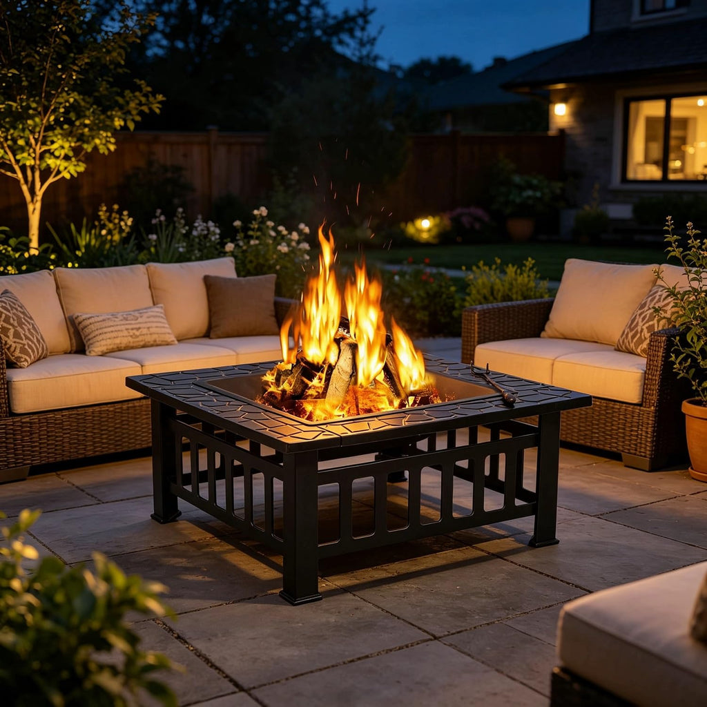 32" Square Metal Wood Burning Fire Pit Table C814