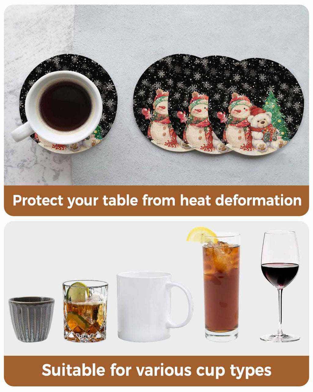 Black Retro Linen Ceramic Stone Coasters Set of 6 with Holder D347