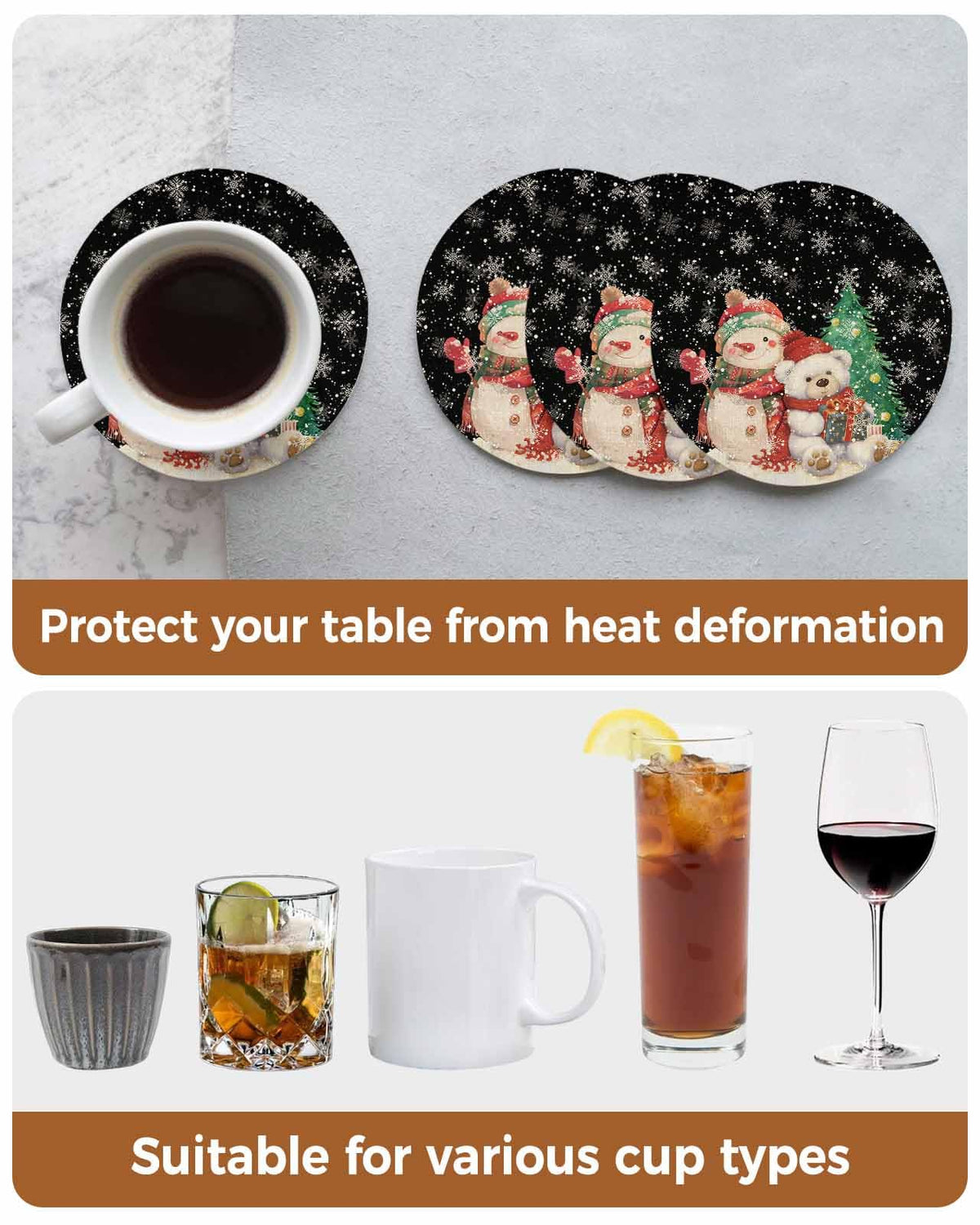 Black Retro Linen Ceramic Stone Coasters Set of 6 with Holder D347