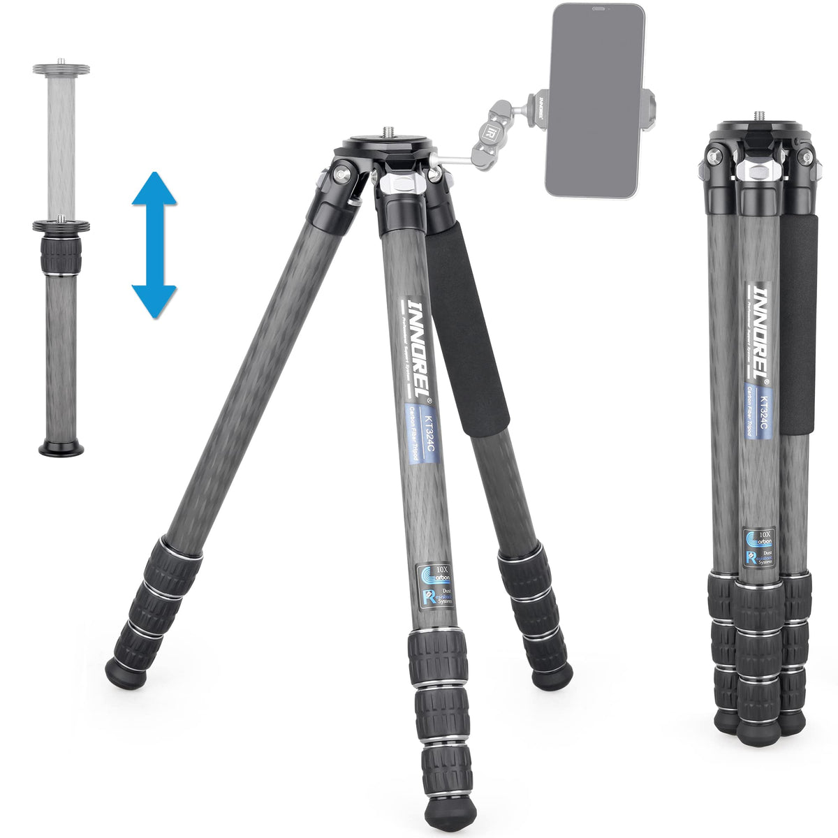 Carbon Fiber Tripod Without Head Portable Compact Travel Tripod 55lbs Max Load G240