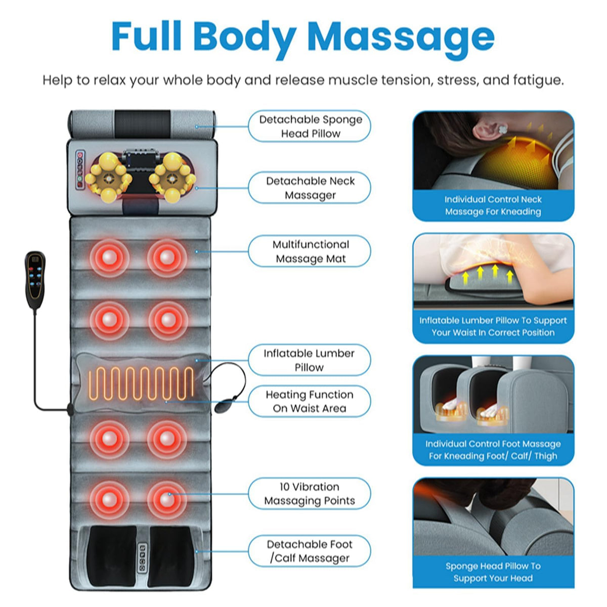 Full Body Electric Heating Vibration Massage Mat Cushion D296