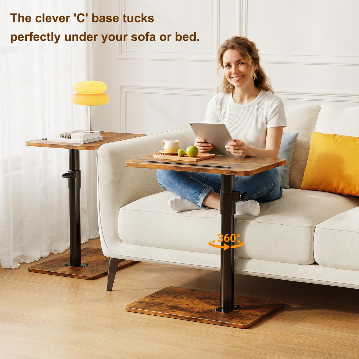 Height Adjustable Swivel C Shaped Side Table Set of 2 A995202