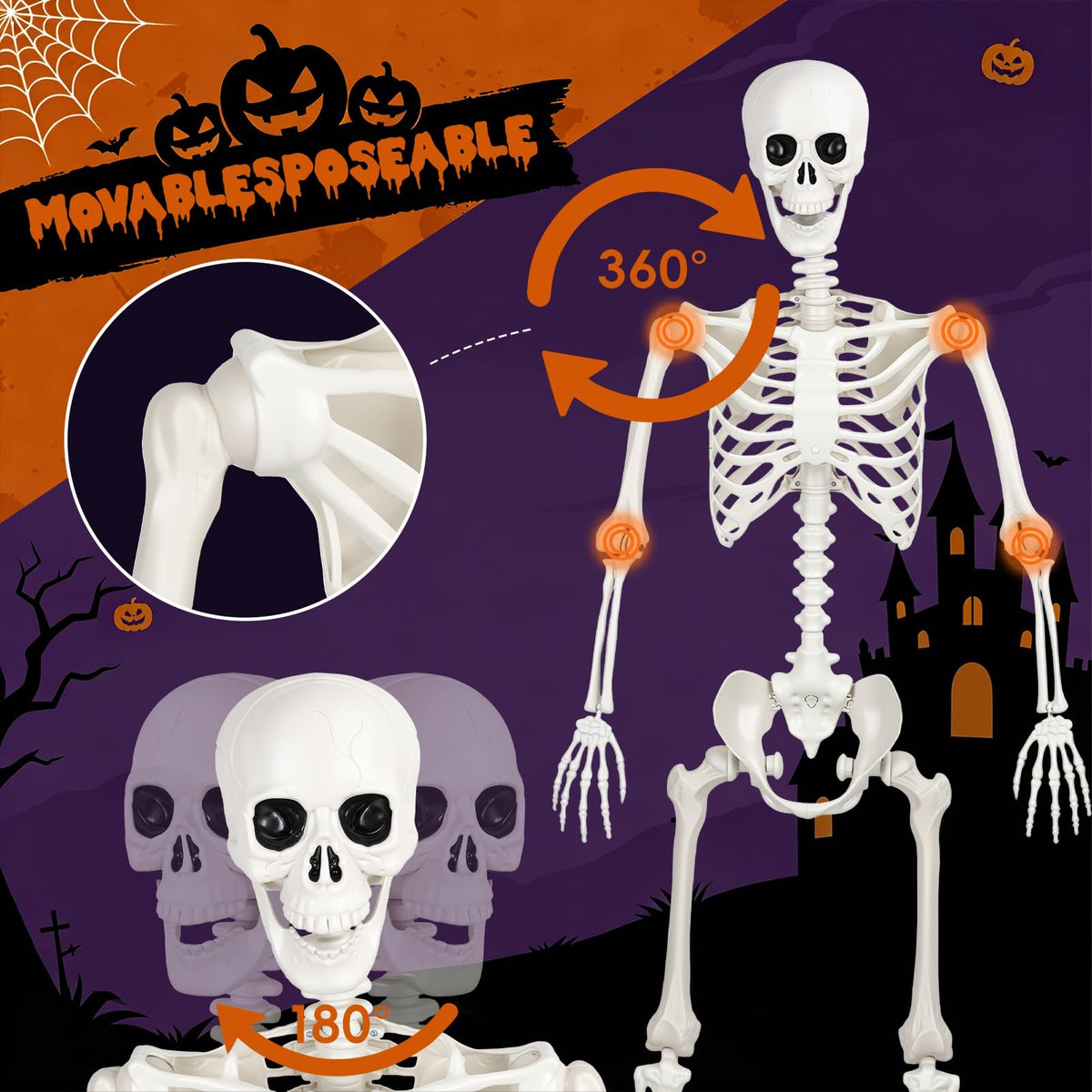 5.4FT Plastic Full Body Skeleton with Movable Joints W125310