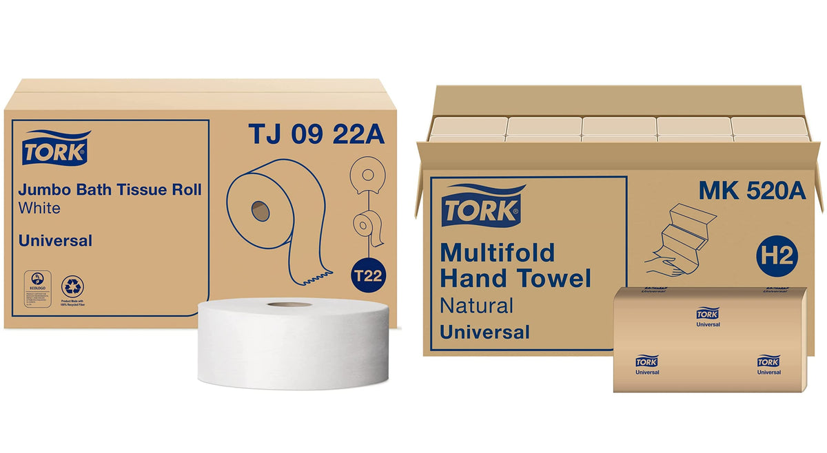 White Jumbo Toilet Paper Roll and Multifold Hand Towel I750471