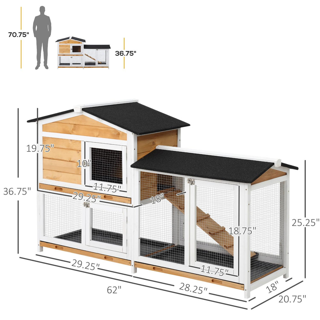 2-Story Wooden Rabbit Hutch with Ramp V898258