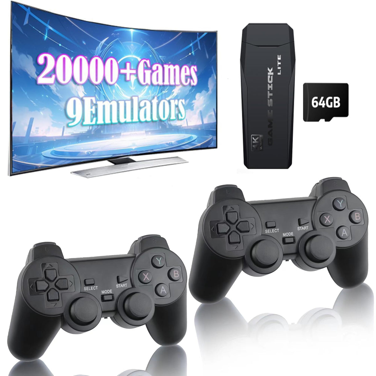 Plug and Play Retro Game Console with 4K HDMI Output, 2.4G Wireless Controllers, 64GB Memory Card F841