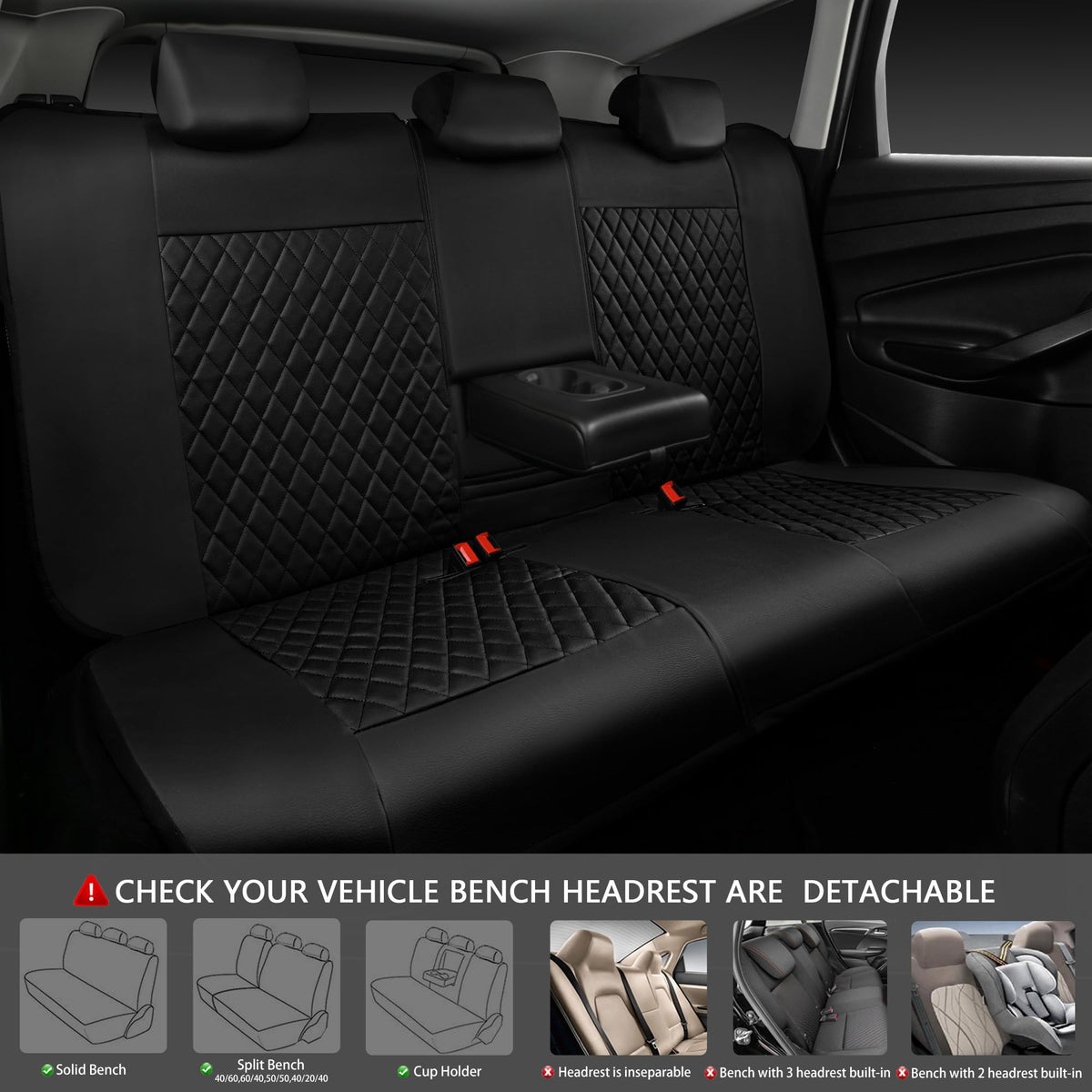 Gray Quilting Leather Full Set Car Seat Covers T9897