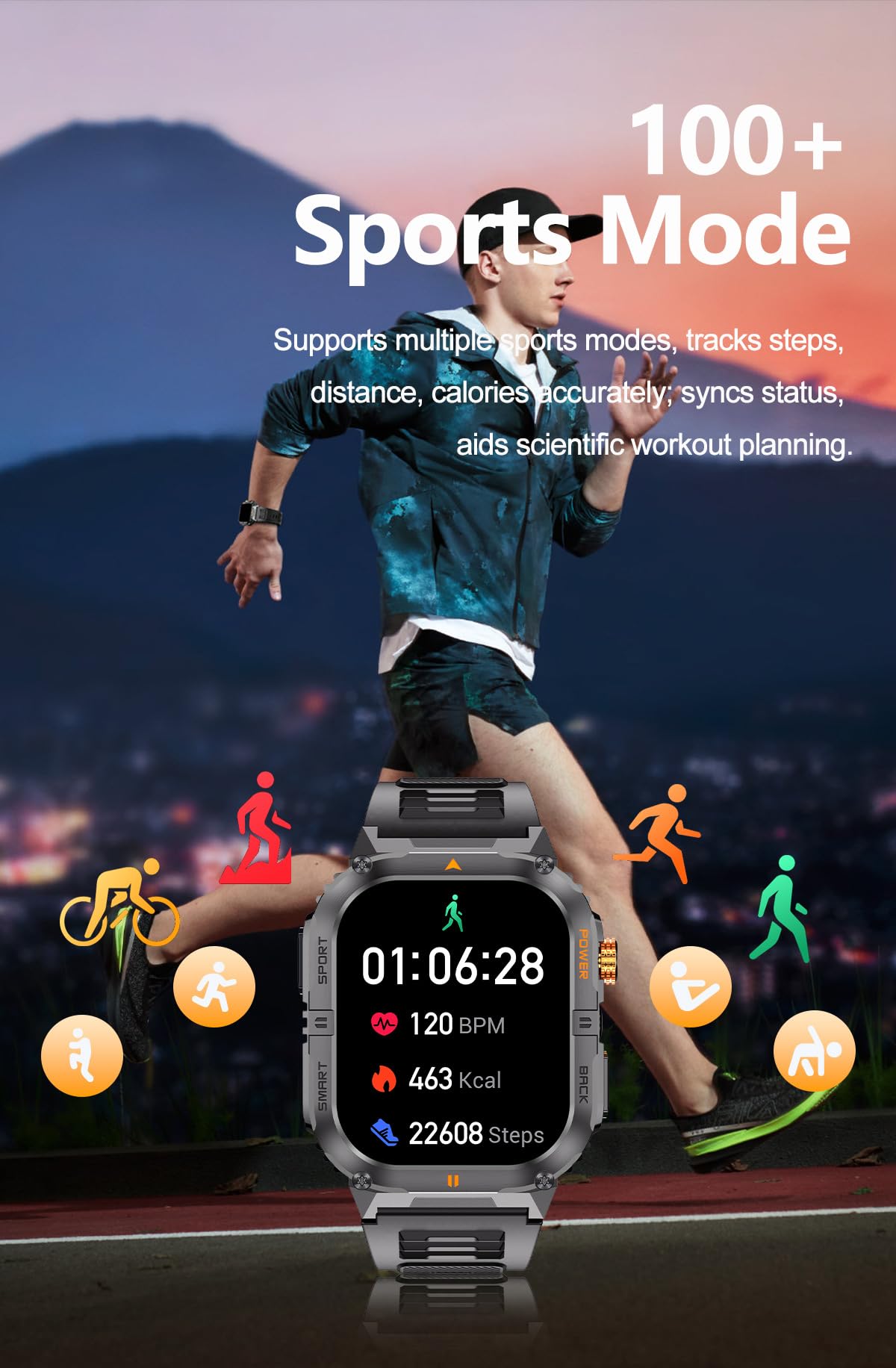 Military Smart Watch with Bluetooth Calling, Heart Rate Monitor, Sleep Tracking, Camouflage Green Q79497