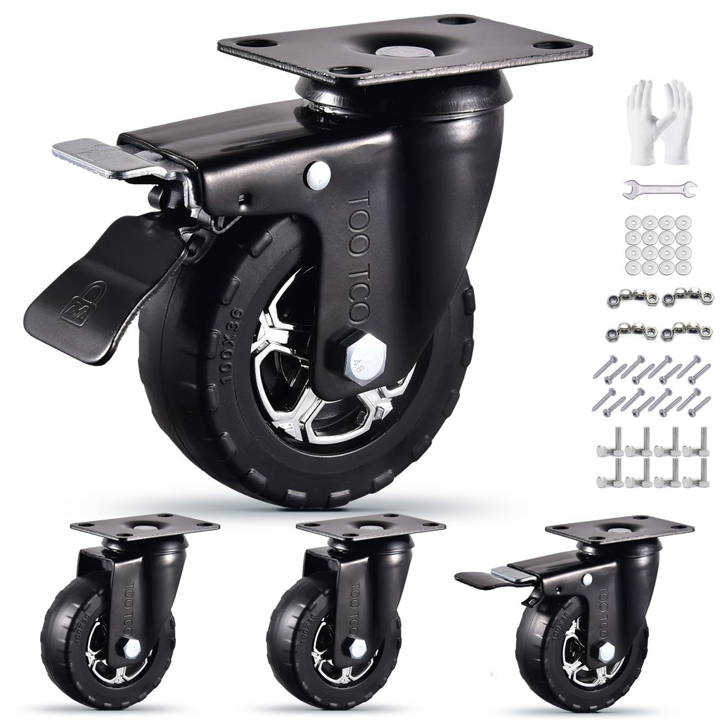 4 Inch Heavy Duty Rubber Caster Wheels Set of 4 with Locking M7090