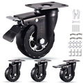 4 Inch Heavy Duty Rubber Caster Wheels Set of 4 with Locking M7090