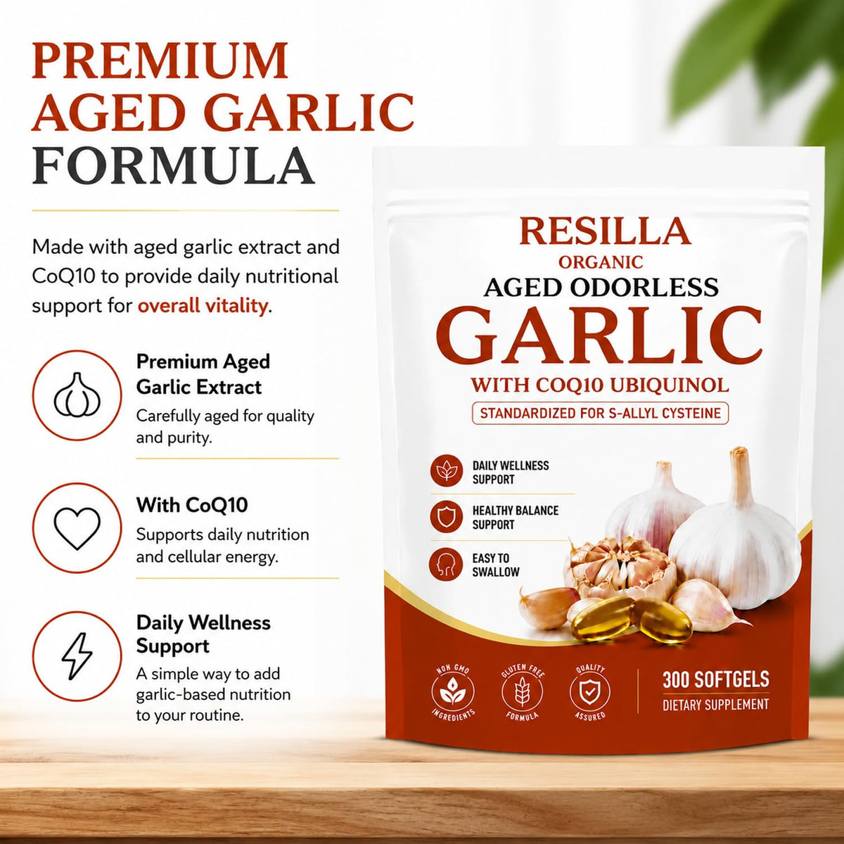 Organic Garlic Extract with CoQ10 Ubiquinol 300 Softgels R57950