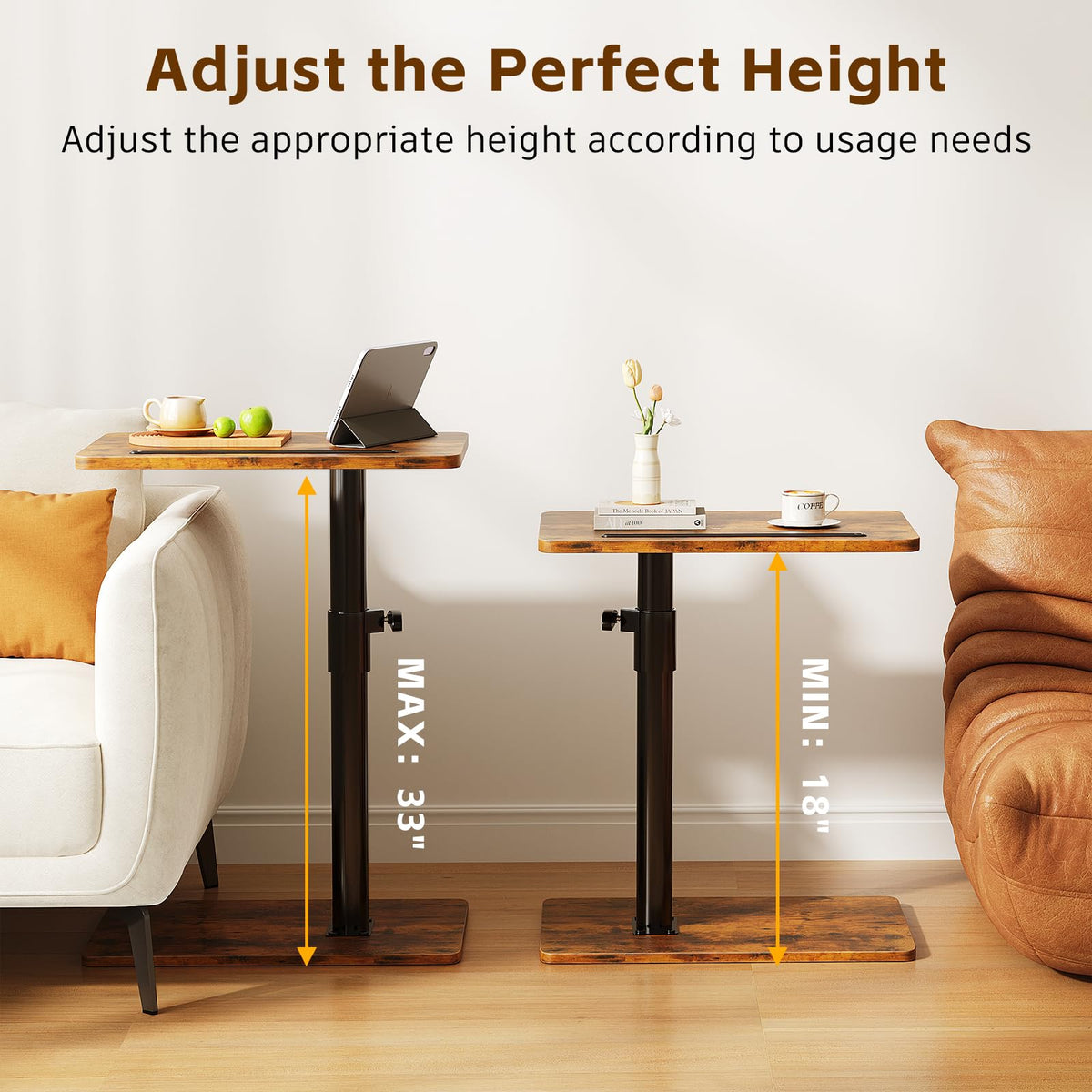 Height Adjustable Swivel C Shaped Side Table Set of 2 A995202