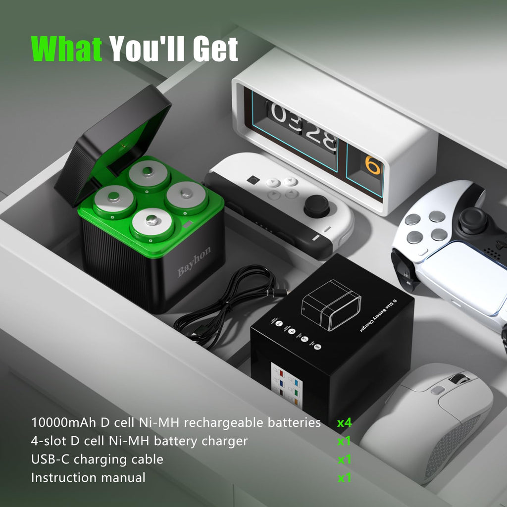 10000mAh D Rechargeable Batteries with 4-Slot Type-C Charger E9395