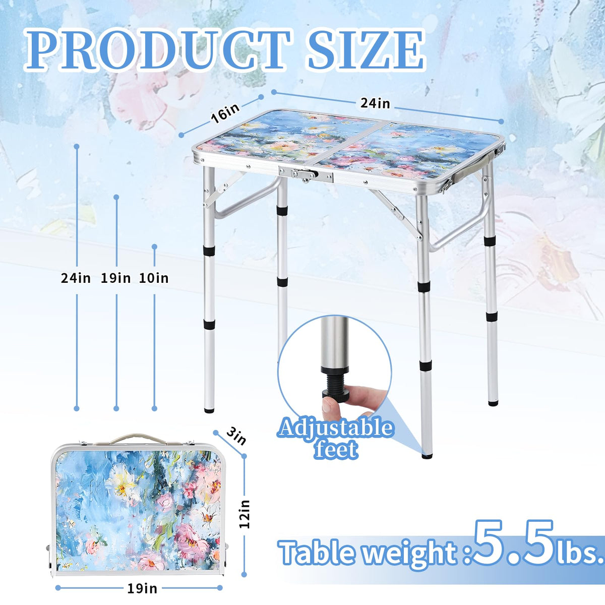 Portable 3 Adjustable Height Folding Outdoor Side Table T7010